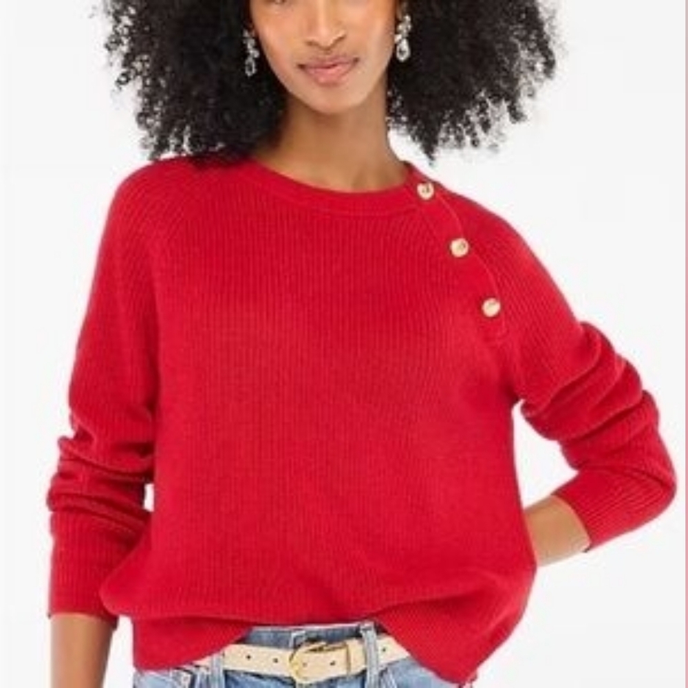 J Crew Plus Size Red Crew Neck Side Button Pullover Sweater Sz 3X